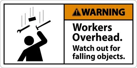 Warning Falling Debris Sign, Workers Overhead Falling Objects Stock Illustration