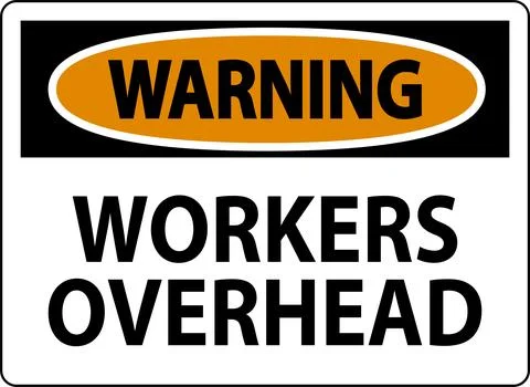 Warning Falling Debris Sign, Workers Overhead Falling Objects Stock Illustration