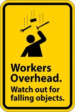 Warning Falling Debris Sign, Workers Overhead Falling Objects Illustrazione stock