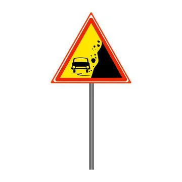 Warning falling rocks sign isolated on white background. Stock Illustration