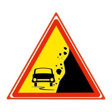 Warning falling rocks sign isolated on white background. Rockfall. Stock Illustration