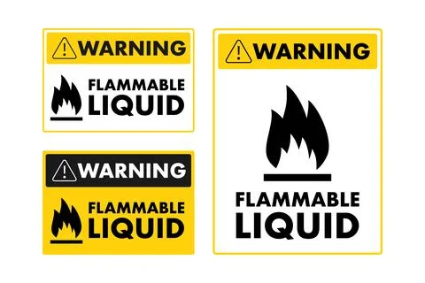 Warning flammable liquid hazard symbol signs collection Иллюстрация