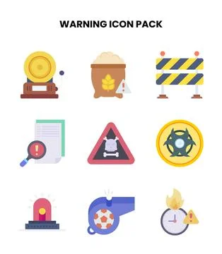 Warning Flat Bundle Icons Pack Stock Illustration