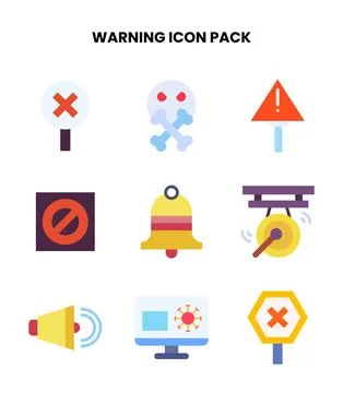 Warning Flat Bundle Icons Pack Stock Illustration