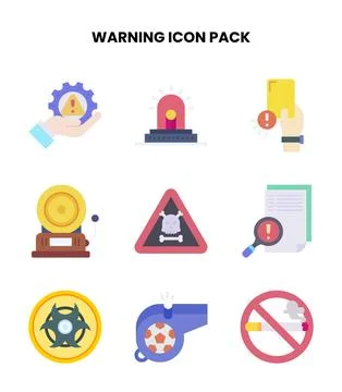 Warning Flat Design Icons Pack Stock Illustration