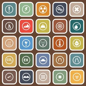 Warning flat icons on brown background Stock Illustration
