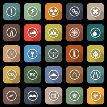 Warning flat icons with long shadow Stock Illustration