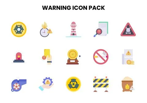 Warning Flat Set Icons Pack Stock Illustration