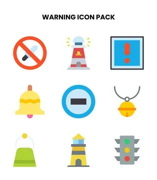 Warning Flat Vector Icons Pack Stock Illustration