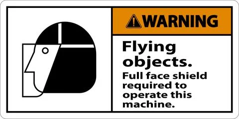 Warning Flying Object Face Shield Required Sign On White Background Illustrazione stock