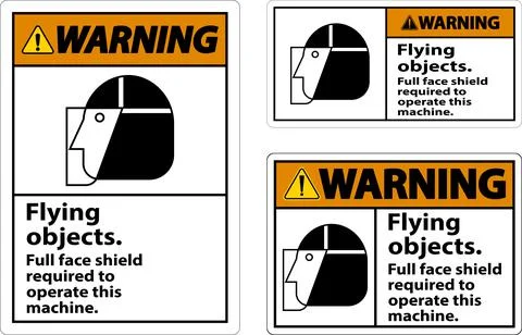 Warning Flying Object Face Shield Required Sign On White Background Illustrazione stock