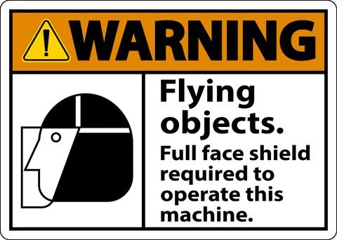 Warning Flying Object Face Shield Required Sign On White Background Illustrazione stock