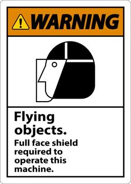 Warning Flying Object Face Shield Required Sign On White Background Illustrazione stock