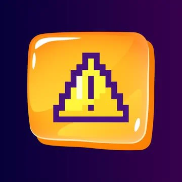 Warning glossy ui button with pixelated color icon Stock Illustration