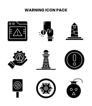 Warning Glyph Bundle Icons Pack Stock Illustration