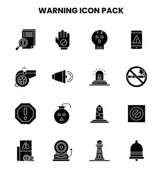 Warning Glyph Icons Pack Stock Illustration