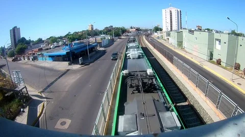 Warning gree train is under the railway Stock Footage 84000400