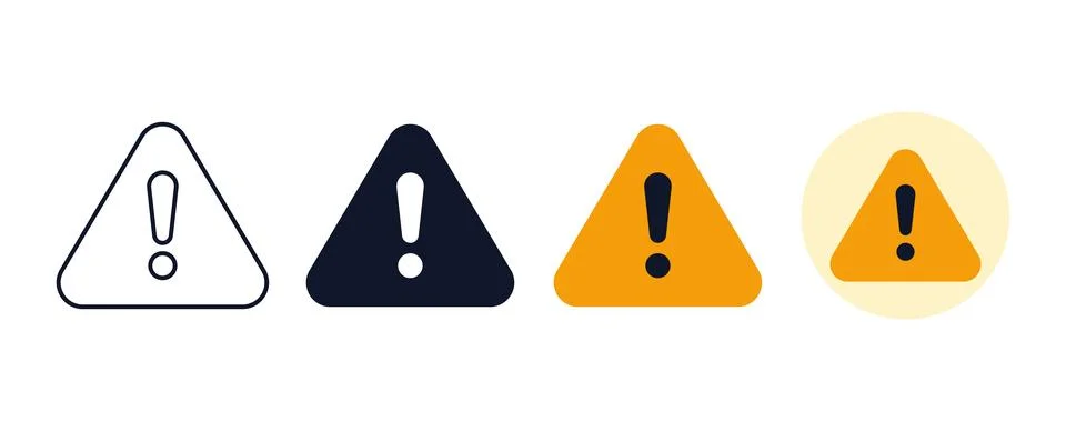 Warning hazard triangle icon variations in outline solid and colored vector.. Stock-Illustration