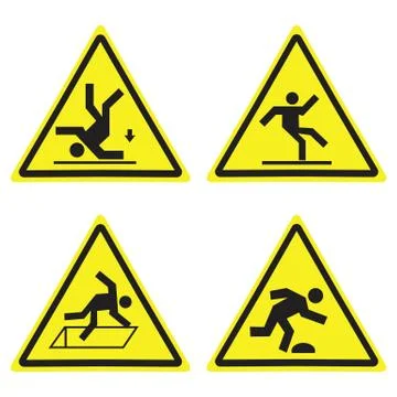 Warning Hazard Yellow Triangle Signs Set Isolated On White. Stock Illustration