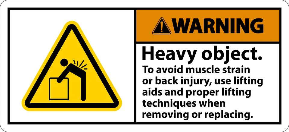 Warning Heavy Object Use Lifting Aids Label On White Background Illustrazione stock