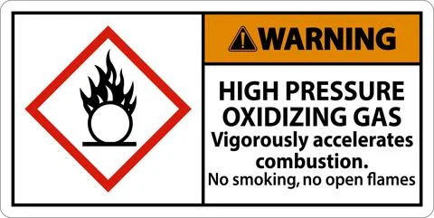 Warning High Pressure Oxidizing Gas GHS Sign On White Background Stock Illustration