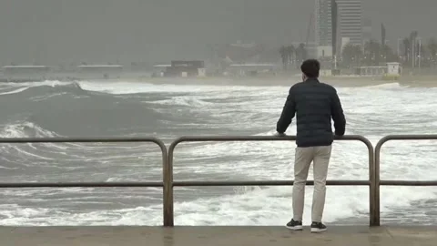 Warning for high waves , heavy rain along the Catalan coast, Barcelona, ES - 21  Stock-Footage 304682365