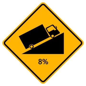 Warning Up To Hill Square Shaped Steep Climb (8%) Traffic Road Sign,Vector Il Stock Illustration