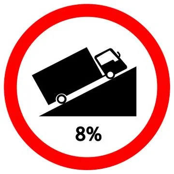 Warning Up To Hill Square Shaped Steep Climb (8%) Traffic Road Sign,Vector Il Stock Illustration