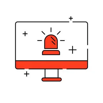 Warning icon desktop pc. Desktop pc danger symbol. Security threat. Vector Stockillustratie