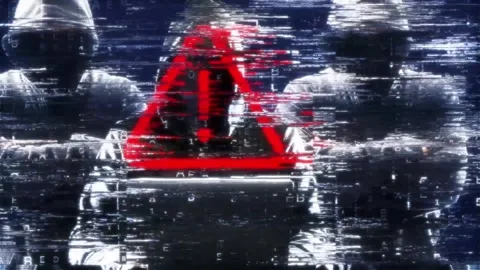 Warning Icon on Hack Background and Tech Stock Footage 320907319