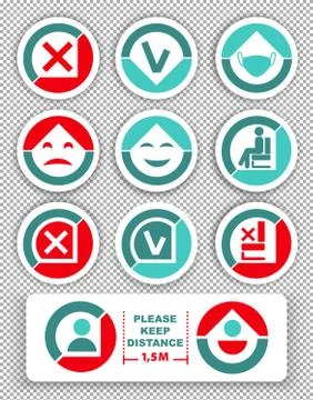 Warning icons on transparent background.. Keep distance between people. Do not Stock Illustration