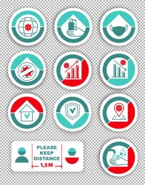 Warning icons on transparent background.. Keep distance between people. Do not Stock Illustration