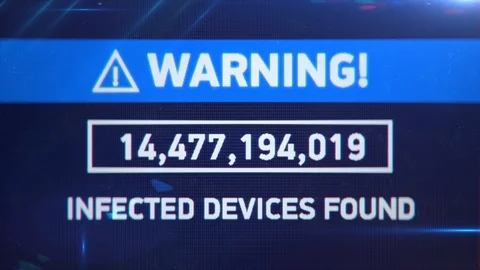 Warning, infected devices found, countdown on computer screen, network breached Stock Footage 111768284