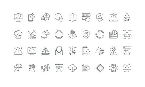 Warning information, error message of problem, signs with exclamation point line Stock Illustration