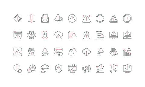 Warning information, error message of problem, signs with exclamation point line Stock Illustration