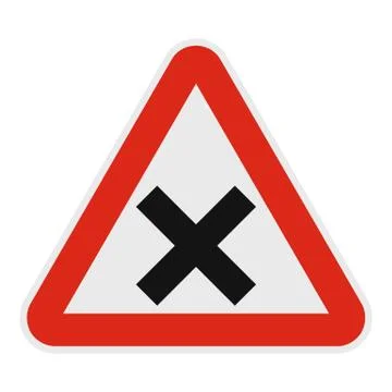 Warning of intersection road icon, flat style. Stock Illustration