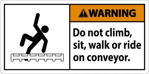 Warning Label Do Not Climb, Sit, Walk or Ride on Conveyor Stock Illustration