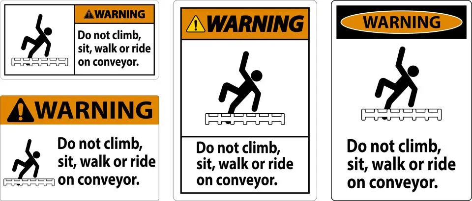 Warning Label Do Not Climb, Sit, Walk or Ride on Conveyor Stock Illustration