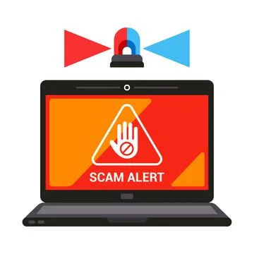 Warning on laptop screen scam alert. Stock Illustration