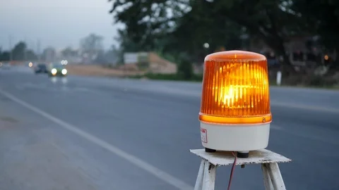 Warning light signal on road Stock Footage 99142407