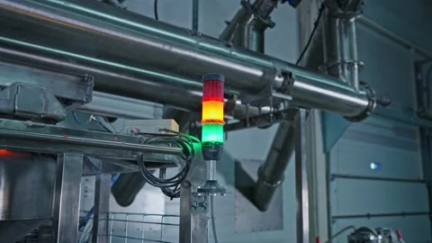 Warning lights are lit on the production line Stock Footage 239860053