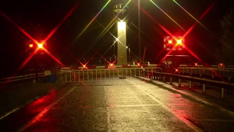 Warning lights flashing warning of selby swingbridge open river ouse uk Stock Footage 142029310