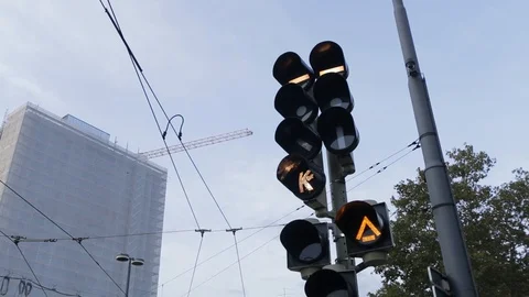 Warning lights,close up at a level crossing in the Germany Stock Footage 99452806