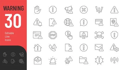 Warning Line Editable Icons set. Иллюстрация