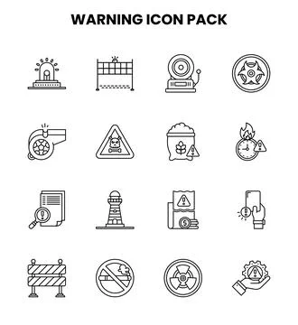 Warning Line Set Icons Pack Stock Illustration