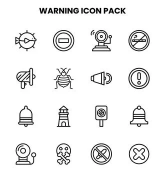 Warning Line Vector Icons Pack Stock Illustration