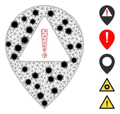 Warning Map Pointer Polygonal Mesh Icon with Infection Nodes Stock Illustration
