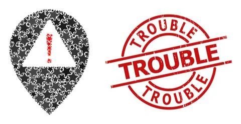 Warning Map Pointer Star Mosaic and Trouble Scratched Stamp Stock Illustration