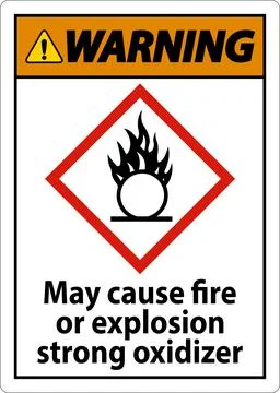 Warning May Cause Fire Or Explosion Sign On White Background 스톡 일러스트