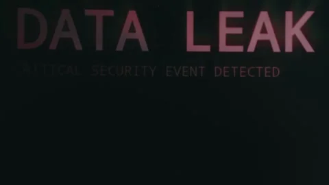 Warning message of a Data Leak, Critical security event detected. Cybersecurity Stock Footage 333830641